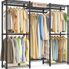 SONGMICS Heavy-Duty Clothes Rack, Garment Rack, Portable Closet, 56.9-Inch Wide Clothing Rack, with Adjustable Mesh Shelves and Hanging Rails, Ink Black ULGR432B01