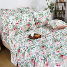 FADFAY Sheets Set Queen Pink Rose Floral Bedding Romantic French Country Peony Floral Sheets Vintage Farmhouse Bedding 100% Cotton Breathable Bedding with Deep Pocket Fitted Sheet 4Pcs, Queen Size