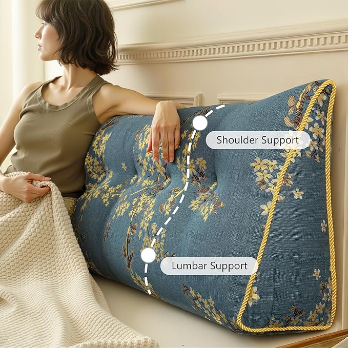 WOWMAX Headboard Pillow – King Size Reading Wedge Backrest for Bed, Handmade Firm Support Bolster Cushion with Removable Cover, Premium Bed Rest Pillow
