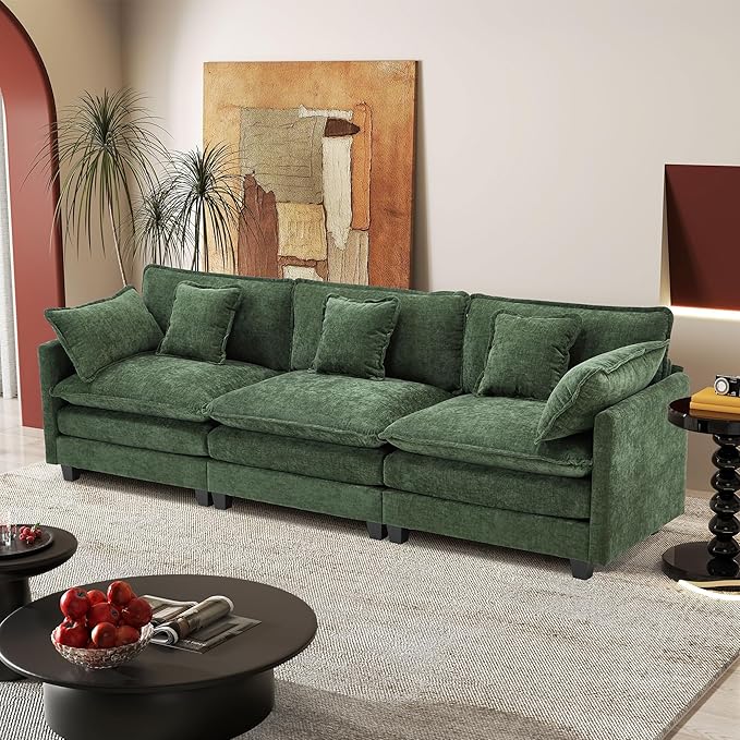 113.4" Modular Sectional Sofa,Cloud Couch for Living Room, Modern Deep Seat Sofa 3 Seater Chenille Fabric Comfy Couches with Throw Pillows for Apartment