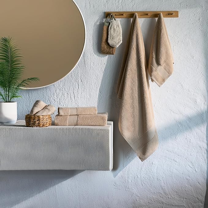 BAGNO MILANO Turkish Towels, Ultra Soft, Plush Luxury Turkih Cotton Bath Towels, Quick Dry Towel Set Made in Turkey (Sand Beige, 6 Pcs Towel Set)