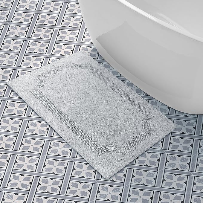 Laura Ashley - Reversible Cotton Bath Mat, Premium Bathroom Décor, Machine Washable Bathroom Rug, Highly Absorbent, 21"x34", Light Grey