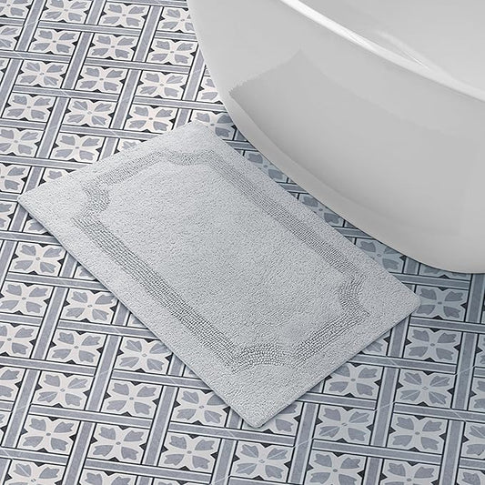 Laura Ashley - Reversible Cotton Bath Mat, Premium Bathroom Décor, Machine Washable Bathroom Rug, Highly Absorbent, 21"x34", Light Grey