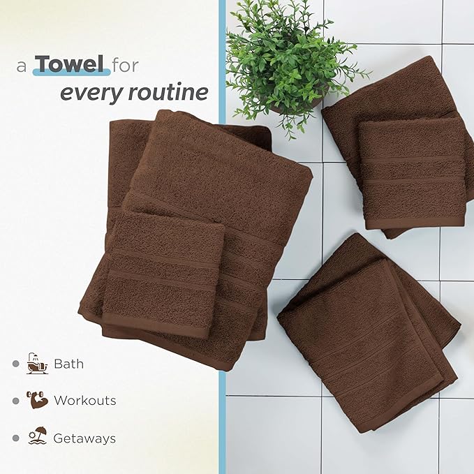 Martex 6-Piece Towel Set – Ultimate Performance – 100% Cotton – 2 Bath Towels – 2 Hand Towels – 2 Wash Cloths – Versatile – Low-Linting – Supersoft & Absorbent Bathroom Set – Easy Care – Chocolate