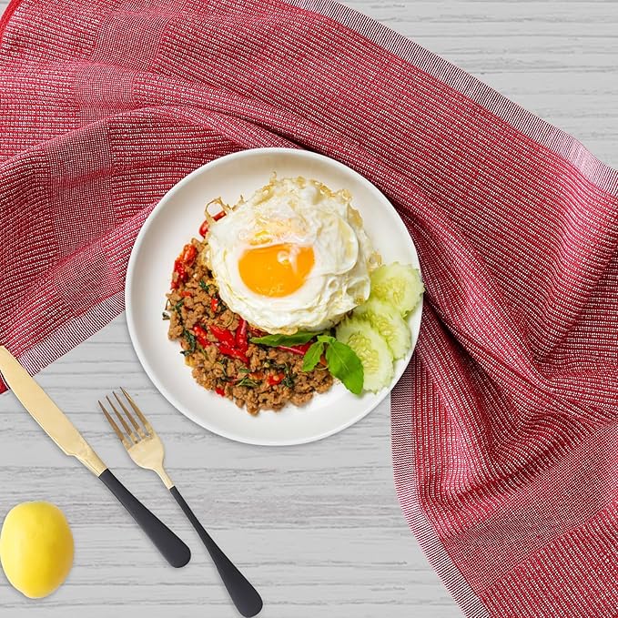 Homaxy Premium Kitchen Towels(18”x 28”, 6 Pack), Large Cotton Kitchen Hand Towels, Flat and Terry Dish Towels, 380 GSM Highly Absorbent Tea Towel Set with Hanging Loop, Red