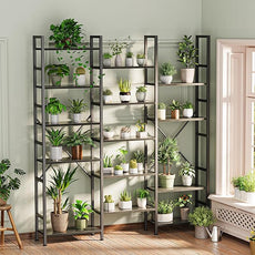 SUPERJARE Triple 6 Tier Bookshelf, Bookcase with 17 Open Display Shelves, Wide Book Shelf Book Case for Home & Office, Grey