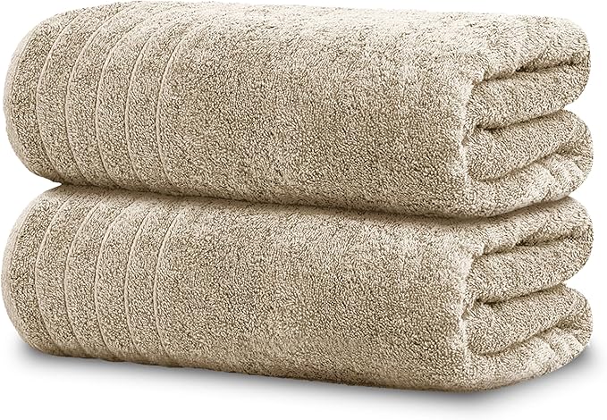 Tens Towels Pack of 2 Extra Large Bath Sheets 35 x 70 Inches, 100% Cotton, Larger & Lighter Weight, Quicker to Dry, Super Soft & Absorbent, Oversized Bath Towels, Beige