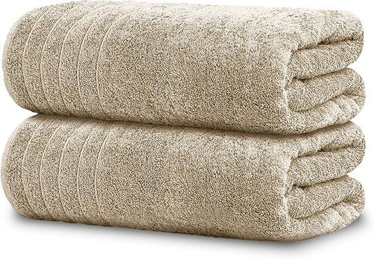 Tens Towels Pack of 2 Extra Large Bath Sheets 35 x 70 Inches, 100% Cotton, Larger & Lighter Weight, Quicker to Dry, Super Soft & Absorbent, Oversized Bath Towels, Beige