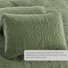 Pure Bedding Quilt Set Full/Queen Size Olive Green - Oversized Bedspread - Soft Microfiber Lightweight Coverlet for All Season - 3 Piece Includes 1 Quilt and 2 Shams, Geometric Pattern