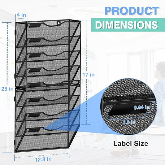Kuntine.B Wall File Organizer (Black, 8 Tier)