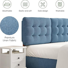 Upholstered Headboard Queen Size, Adjustable Height Queen Headboard Only from 39”to 44”with Durable Solid Wood Legs, Modern Button Diamond Fabric Bed Head Board with Width Adapters, Blue