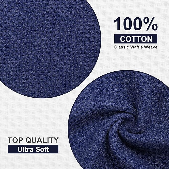 Homaxy 100% Cotton Dish Cloths, 6 Pack - 12 x 12 Inches, Waffle Weave Super Soft and Absorbent Dish Towels Quick Drying Dishcloths, Navy Blue
