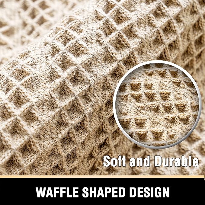 H.VERSAILTEX Waffle Bath Mat Super Absorbent Boho Bath Mat Non Slip Bath Rugs for Bathroom Floor Machine Washable Dry Fast Bathroom Rugs with Tassels (47 x 17 Plus 17 x 24 Inches, Sand)