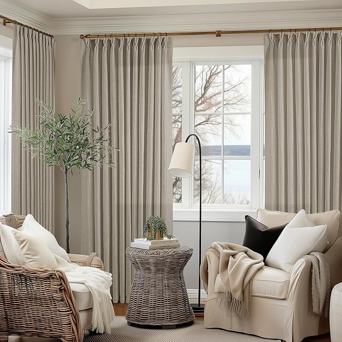 Burlywood Birch 90 Inches Long 70 Inch Wide Curtains for Living Room Light Filtering Semi Sheer Modern Farmhouse Pleated Curtain Back Tab for Patio Sliding Door Dining Room Large Window 1 Panel 70x90