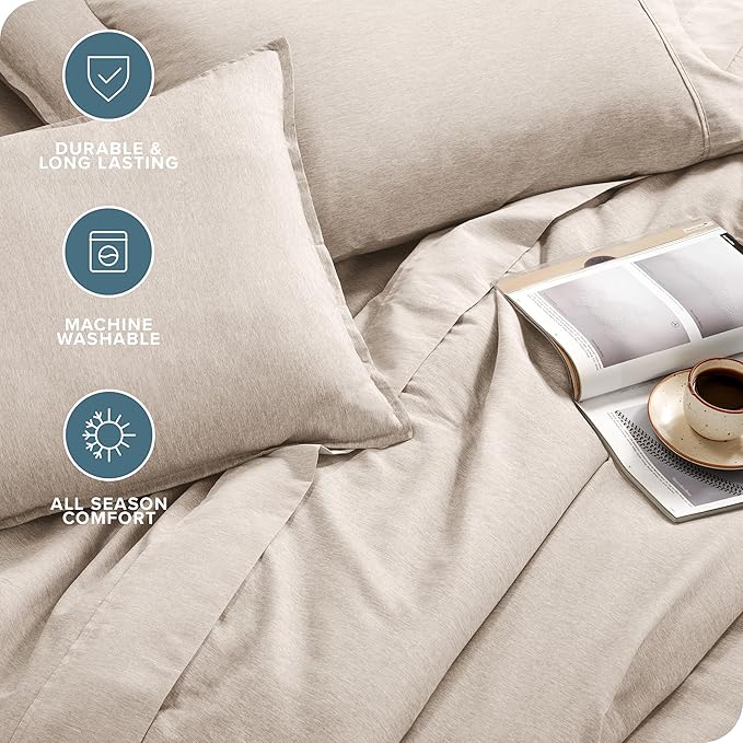 Bare Home Bed-in-A-Bag 7 Piece Comforter & Sheet Set - Queen - Goose Down Alternative - Ultra-Soft 1800 Premium Bedding Set - Cationic (Queen, Heathered Pebble)