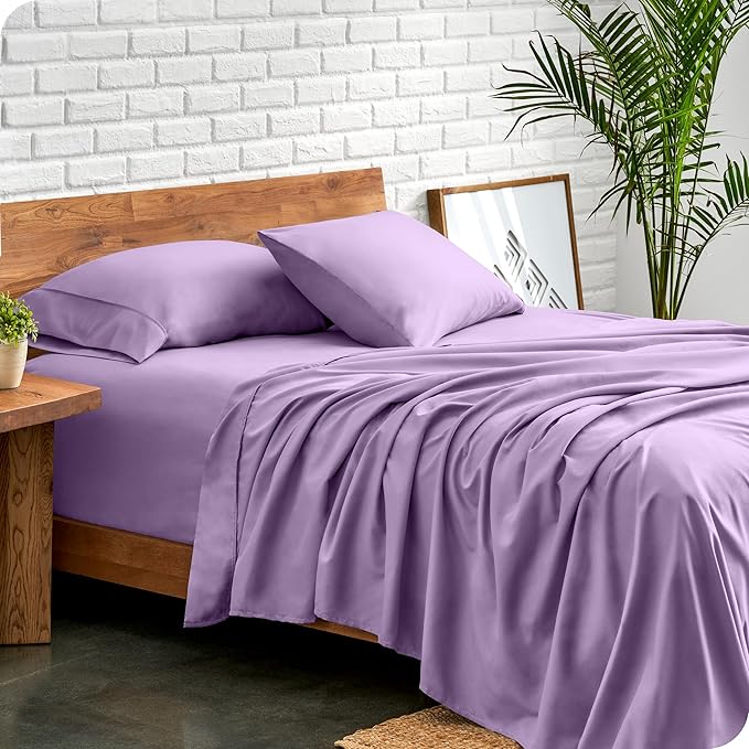 Bare Home Queen Sheet Set - Luxury 1800 Ultra-Soft Microfiber - Double Brushed - Deep Pockets - Easy Fit - 4 Piece Set - Bedding Sheets & Pillowcases (Queen, Lavender) BareHome