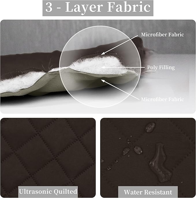Easy-Going Full/Queen Size Reversible Quilt Set with 1 Quilt and 2 Pillow Shams, Soft Bed Quilt Cover, Water Resistant Lightweight Microfiber Bedspread, Stain Resistant, Chocolate/Beige