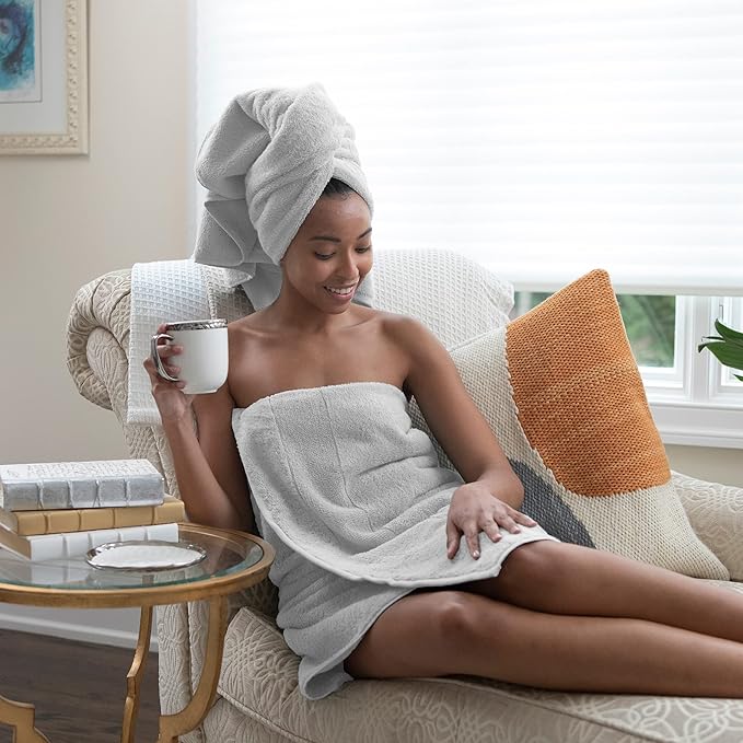 Aston & Arden Aegean Terry Bath Towels - Set of 2 - Ringspun Turkish Cotton Thick and Soft Absorbent Luxury Hotel and Spa Bathroom Towel, 600 GSM, 30 x 60 in, Light Grey