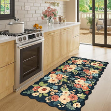 DUKINO 2x4 Washable Runner Rugs, Non Slip Floral Print Entryway Rug with Soft Low Pile, Lightweight Mat for Living Room, Bathroom, Bedroom, Kitchen, Navy Blue