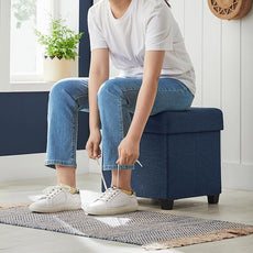 SONGMICS Storage Ottoman, Small Ottoman Foot Rest with Legs, 15 x 15 x 15.7 Inches Foot Stool, Load up to 660 lb, for Living Room, Bedroom, Dorm, Midnight Blue ULSF14IN