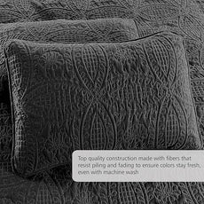 Pure Bedding Quilt Set King/Cal King/California King Size Black - Oversized Bedspread - Soft Microfiber Lightweight Coverlet for All Season - 3 Piece Includes 1 Quilt and 2 Shams, Geometric Pattern