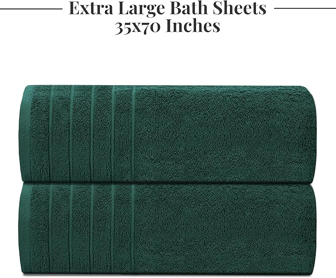 Tens Towels Pack of 2 Extra Large Bath Sheets 35 x 70 Inches, 100% Cotton, Larger & Lighter Weight, Quicker to Dry, Super Soft & Absorbent, Oversized Bath Towels, Hunter Green