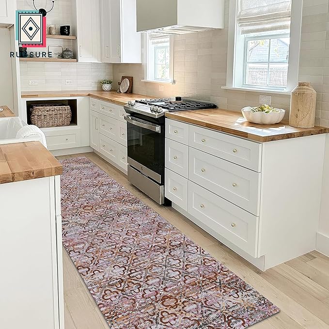 RUGSURE Washable Area Rugs, 2'6'' x 8' - 1/6 Thick - Stain & Water Resistant Non-Slip - Perfect Resistant Rug for Living Room, Bedroom, Nursery, Pet & Child Friendly, Vibrant Colors Rugs, Purple