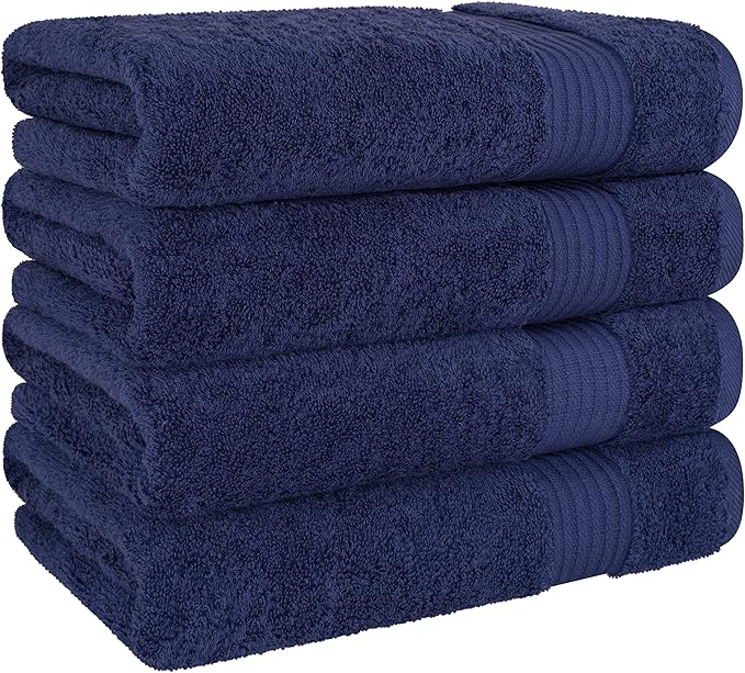 Cotton Paradise 4 Piece Turkish Bath Towels for Bathroom, 100% Cotton Extra Large Soft Plush Towels Bathroom Set, Navy Blue