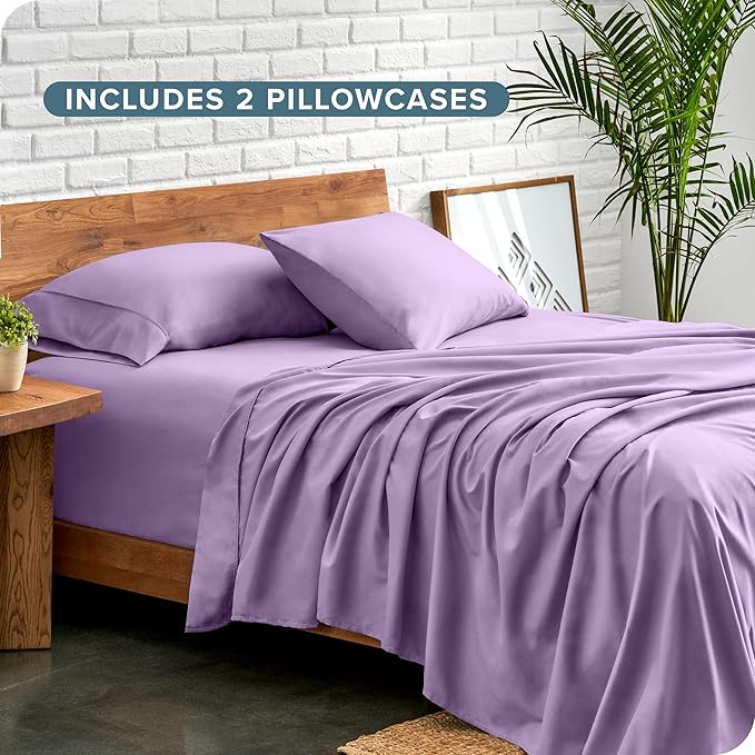 Bare Home Hotel Luxury Twin XL Sheet Set, Extra Soft - 4 Piece Set - Deep Pockets - Easy Fit - Cooling & Breathable - Wrinkle, Fade, Stain Resistant - Includes 2 Pillowcases (Twin XL, Lavender)