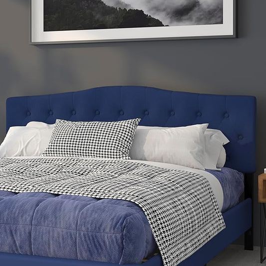 EMMA + OLIVER Tufted Upholstered King Size Headboard in Navy Fabric