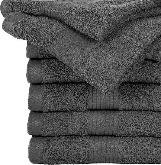 Ample Decor Washcloths Pack of 200 12 X 12 Inch, 600 GSM 100% Cotton Soft Absorbent, Premium Quality Durable Ideal for Bathroom, Pool, Hotel, Spa - Grey