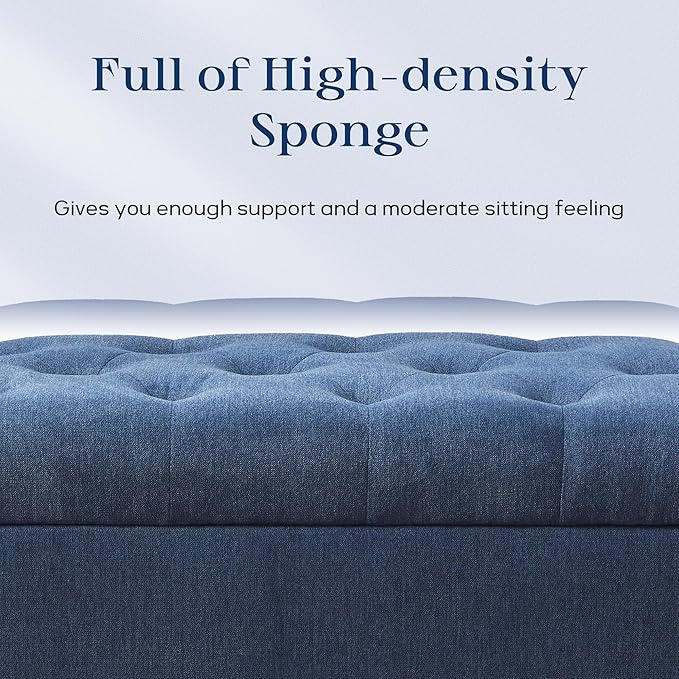 Ottoman with Storage, 48.8" Fabric Storage Ottoman Bench with Hinge, Bedroom Bench, Upholstered Benches with Seating for Living Room, Entryway (Dark Blue)