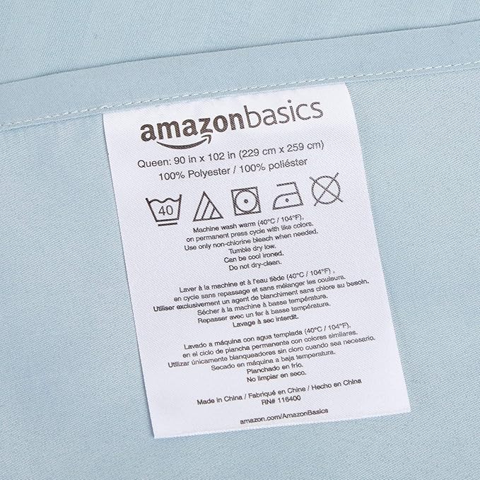 Amazon Basics Soft, Breathable Microfiber Bed Sheets, Queen Size, 4-Piece, Spa Blue Striped AmazonBasics