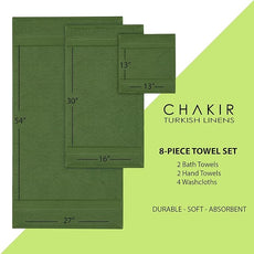 Chakir Turkish Linens | Hotel & Spa Quality 100% Cotton Premium Turkish Towels | Soft & Absorbent (8-Piece Towel Sets, Moss)
