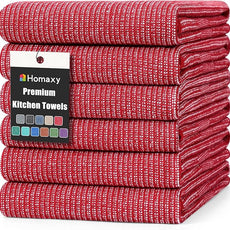 Homaxy Premium Kitchen Towels(18”x 28”, 6 Pack), Large Cotton Kitchen Hand Towels, Flat and Terry Dish Towels, 380 GSM Highly Absorbent Tea Towel Set with Hanging Loop, Red
