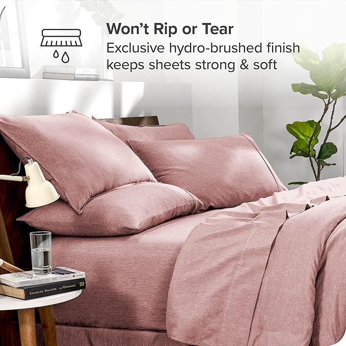 Bare Home Bed-in-A-Bag 7 Piece Comforter & Sheet Set - King - Goose Down Alternative - Ultra-Soft 1800 Premium - Bed Set - Cationic (King, Heathered Rosewood)