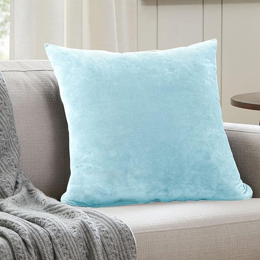 EVOLIVE Soft Micromink, Faux Fur, Faux Velvet Euro Sham Cover Pillowcase Replacement with Zipper Closure (26"x26" Euro Sham, Light Blue)