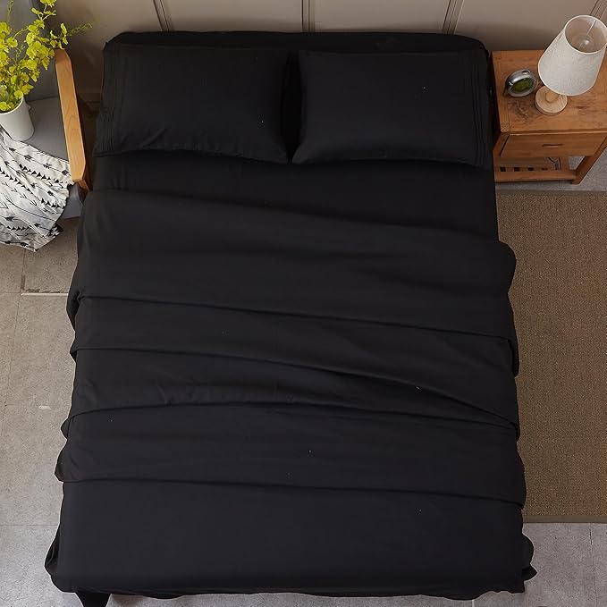 SONORO KATE Bed Sheet Set Super Soft Microfiber 1800 Thread Count Luxury Egyptian Sheets Fit 18-24 Inch Deep Pocket Mattress Wrinkle-4 Piece (Black, California King)