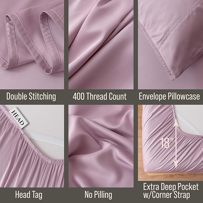 Bella Coterie Luxury Bamboo Viscose Full Size Sheet Set | 100% Organically Grown | Ultra Soft | Cooling for Hot Sleepers | 18" Deep Pocket [Lilac]