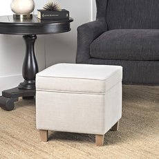 Homepop Home Decor | K7342-F2067 | Classic Square Storage Ottoman with Lift Off Lid | Ottoman with Storage for Living Room & Bedroom, Cream Woven