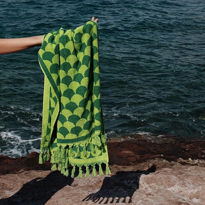 sea me at home 100% Turkish Cotton Bath, Beach, and Pool Towel with Unique Design - 31x62 Inches (Ocean Moss)