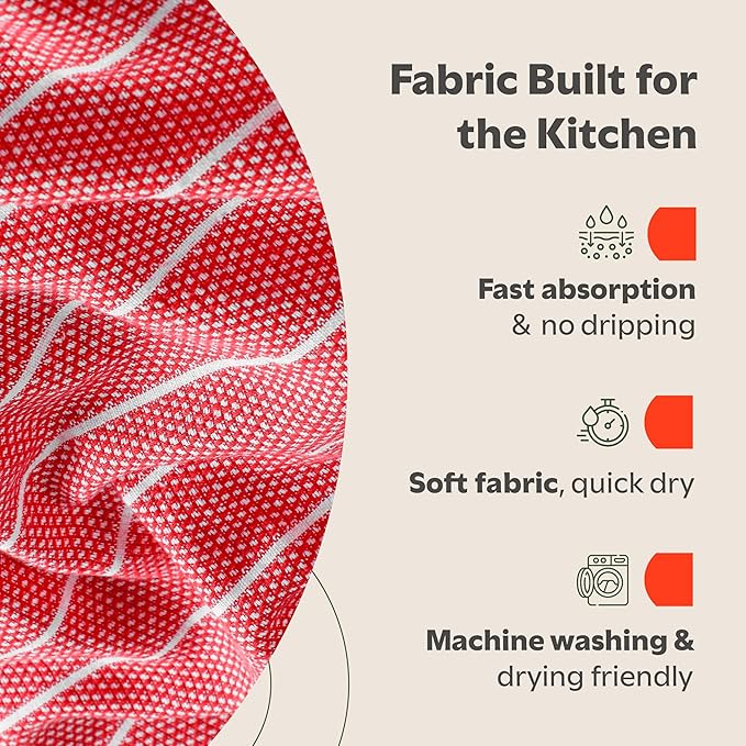 Zeppoli Classic Kitchen Towels - 6 Pack 100% Natural Cotton Towel Set, Reusable Wash Cloths, Absorbent Dish Towels, Machine Washable Hand Towels, Kitchen Essentials, 20� x 28� - Red VAR