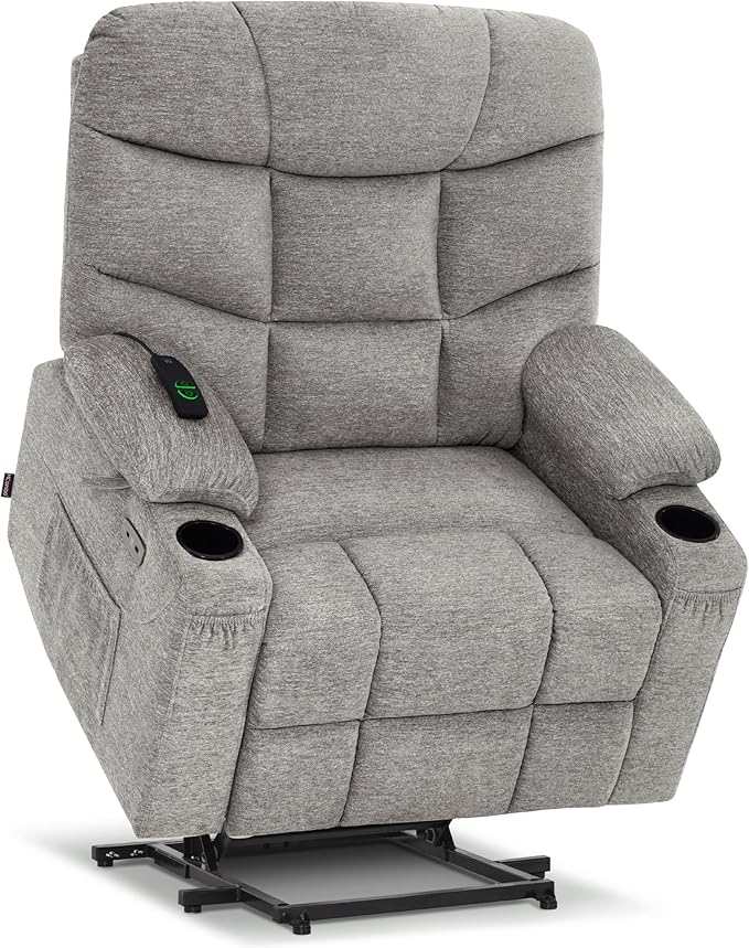 MCombo Oversized Power Lift Recliner Chair with Extended Footrest, Extra Wide 27.2" for Big and Tall Elderly People, Fabric R7289 (Light Grey, Medium-Oversize)