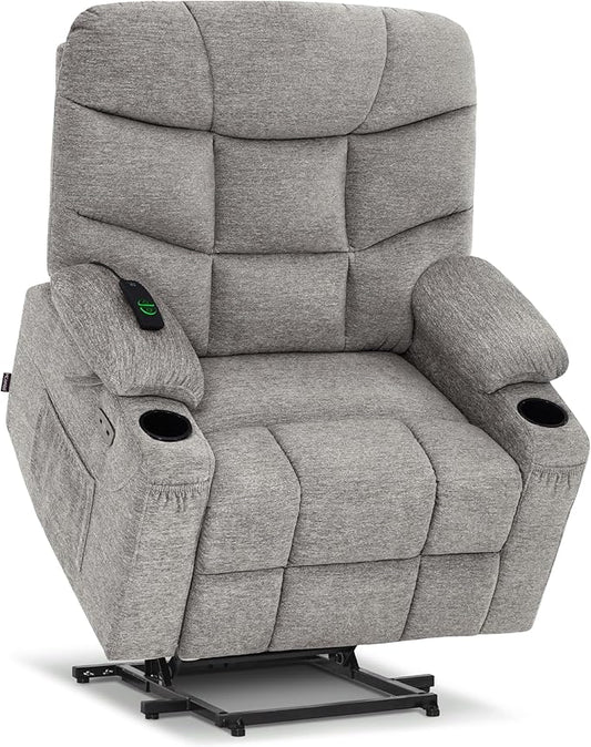 MCombo Oversized Power Lift Recliner Chair with Extended Footrest, Extra Wide 27.2" for Big and Tall Elderly People, Fabric R7289 (Light Grey, Medium-Oversize)