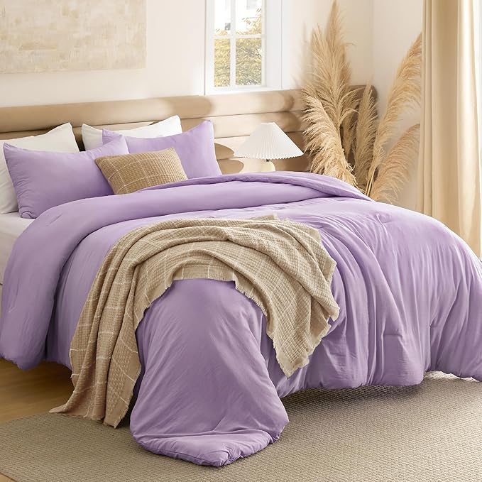 Bedsure Full Size Comforter Set, Lavendar Soft Prewashed Bedding for All Seasons, 3 Pieces GentleSoft™ Warm Down Alternative Bed Set, 1 Lightweight Comforter (82"x86") and 2 Pillowcases (20"x26")