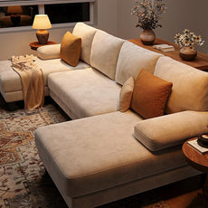 U-Shaped Sectional Couches for Living Room | 112 Inch Modern Sectional Couch | Warm White Chenille Sofa with Double Chaise for Apartment