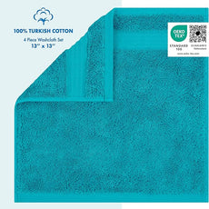 Cotton Paradise 100% Cotton Turkish Washcloth Set for Bathroom, 4 Piece Soft Absorbent Small Hand Face Towels Wash Rags, Aqua Blue