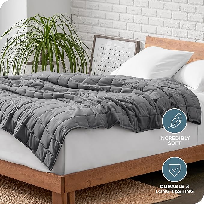 Bare Home Weighted Blanket Queen Size 17lbs (60" x 80") for Adults - All-Natural 100% Cotton - Premium Heavy Blanket Nontoxic Glass Beads (Grey, 60"x80")