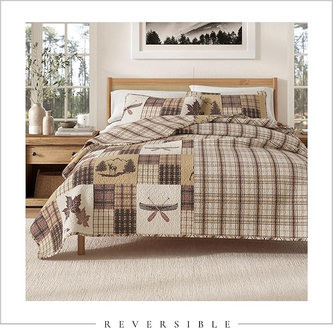 Great Bay Home Lodge Bedspread Full/Queen Size Quilt with 2 Shams. Cabin 3-Piece Reversible All Season Quilt Set. Rustic Quilt Coverlet Bed Set. Redwood Collection.