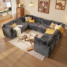 Large 8 Seat Modular Sectional Sofa with Ottoman Seat Corduroy Sleeper Sectional Sofa Bed Oversized Convertible Modular Couch for Living Room